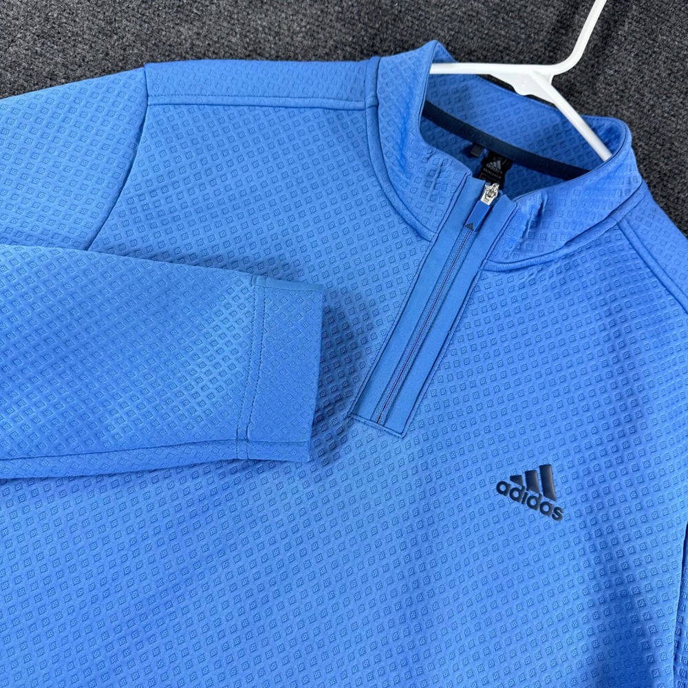 Adidas Pullover Mens S Small Blue Primegreen Waffle Knit 1/4 Zip Golf GU5089